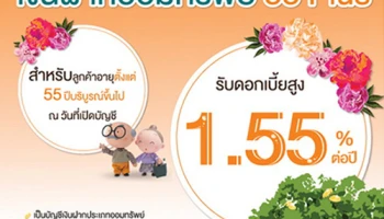 บัญชีเงินฝากออมทรัพย์ 55 Plus รับอัตราดอกเบี้ยสูงสุด 1.55% ต่อปี จาก ธนาคารอาคารสงเคราะห์
