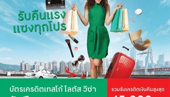 รับคืนแรง แซงทุกโปร รับเครดิตเงินคืนสูงสุด 45,000 บาท* กับบัตรเครดิตเทสโก้ โลตัส วีซ่า เพียงใช้จ่ายสะสมยอดในแต่ละหมวดที่ร่วมรายการ