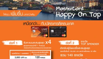 รับคะแนนสะสมสูงสุด X4 พร้อมลุ้นรางวัลมูลค่ากว่า 1.88 ลบ. เมื่อช้อปด้วยบัตรเครดิตธนชาต มาสเตอร์การ์ด