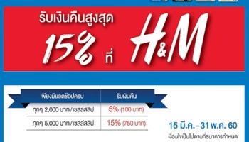 รับเงินคืนสูงสุด 15% เมื่อช้อปที่ H&M ทุกสาขา และชำระด้วยบัตรเครดิต TMB