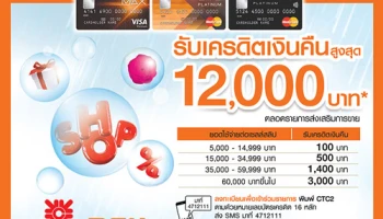 รับเครดิตเงินคืนสูงสุด 12,000 บาท เมื่อช้อปที่เซ็นทรัลทุกสาขา และเซน ผ่านบัตรเครดิตธนชาต