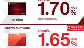 โปรโมชั่นเงินฝากดอกเบี้ยสูงประจำเดือนมิถุนายน 2560 จาก ธ.ซีไอเอ็มบี ไทย