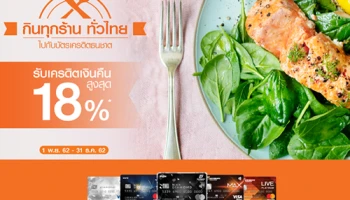 กินทุกร้าน ทั่วไทย ไปกับบัตรเครดิตธนชาต พร้อมรับเครดิตเงินคืนสูงสุด 18% *