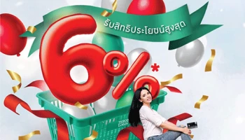 ช้อปสุดฟิน รับสุขใจ รับเพิ่มเครดิตเงินคืนสูงสุด 6%* เมื่อช้อปที่เทสโก้ โลตัส ทุกสาขาและเทสโก้ โลตัส ช้อป ออนไลน์
