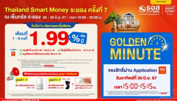 ธอส. นำโปรโมชันสินเชื่อบ้านอัตราดอกเบี้ยต่ำ 6 เดือนแรกเพียง 1.99% ต่อปี ร่วมงาน "Thailand Smart Money ระยอง ครั้งที่ 7" ระหว่างวันที่ 28 - 30 มิ.ย. 2567