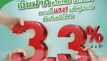 เงินฝากทวีทรัพย์ เอ็กซ์ตร้า ดอกเบี้ยแรง!! แพ็คคู่ประกัน 3.3% ต่อปี รับเต็มๆ ไม่เสียภาษี จาก ธ.กสิกรไทย