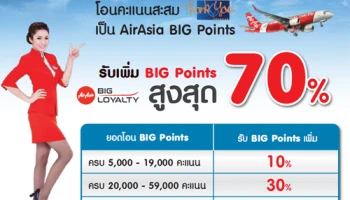 โอนคะแนนสะสมเป็น AirAsia BIG POINT รับเพิ่ม BIG POINT สูงสุด 70% พร้อมรับสิทธิพิเศษจากบัตรเครดิต ธ.กรุงเทพ