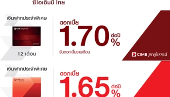 โปรโมชั่นเงินฝากดอกเบี้ยสูงประจำเดือนกรกฎาคม 2560 จาก ธ.ซีไอเอ็มบี ไทย