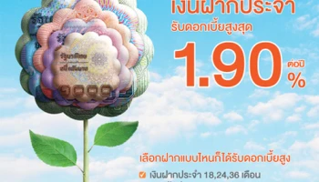 เลือกฝากแบบไหนก็รับดอกเบี้ยสูง 1.90% ต่อปี กับบัญชีเงินฝากประจำ 18, 24, 36 เดือน จาก ธ.ไทยเครดิตเพื่อรายย่อย