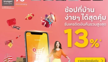 ช้อปที่บ้านง่ายๆ ได้สุดคุ้ม...ลูกค้าบัตรเครดิต กรุงศรี รับเครดิตเงินคืนรวมสูงสุด 13%