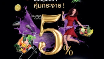 คุ้มกระจาย! รับเครดิตเงินคืนสูงสุด 5% เมื่อใช้จ่ายผ่านบัตรเครดิตไทยพาณิชย์ ณ ซูเปอร์มาร์เก็ต ที่ร่วมรายการ