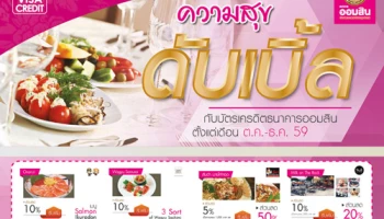 รับส่วนลดสูงสุด 10% เมื่อรับประทานอาหาร ณ ร้านค้าที่ร่วมรายการ และชำระด้วยบัตรเครดิตธนาคารออมสิน