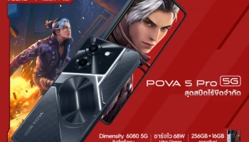 เปิดตัว TECNO POVA 5 Pro 5G ขุมพลัง Dimensity 6080 5G รองรับ Bypass Chargeชาร์จไว 68W ชูจุดเด่น ฝาหลัง LED สุดล้ำ