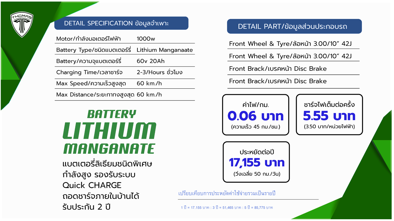รูปภาพ โทมัส อีวี Thomas CHARMING 1000W ปี 2022