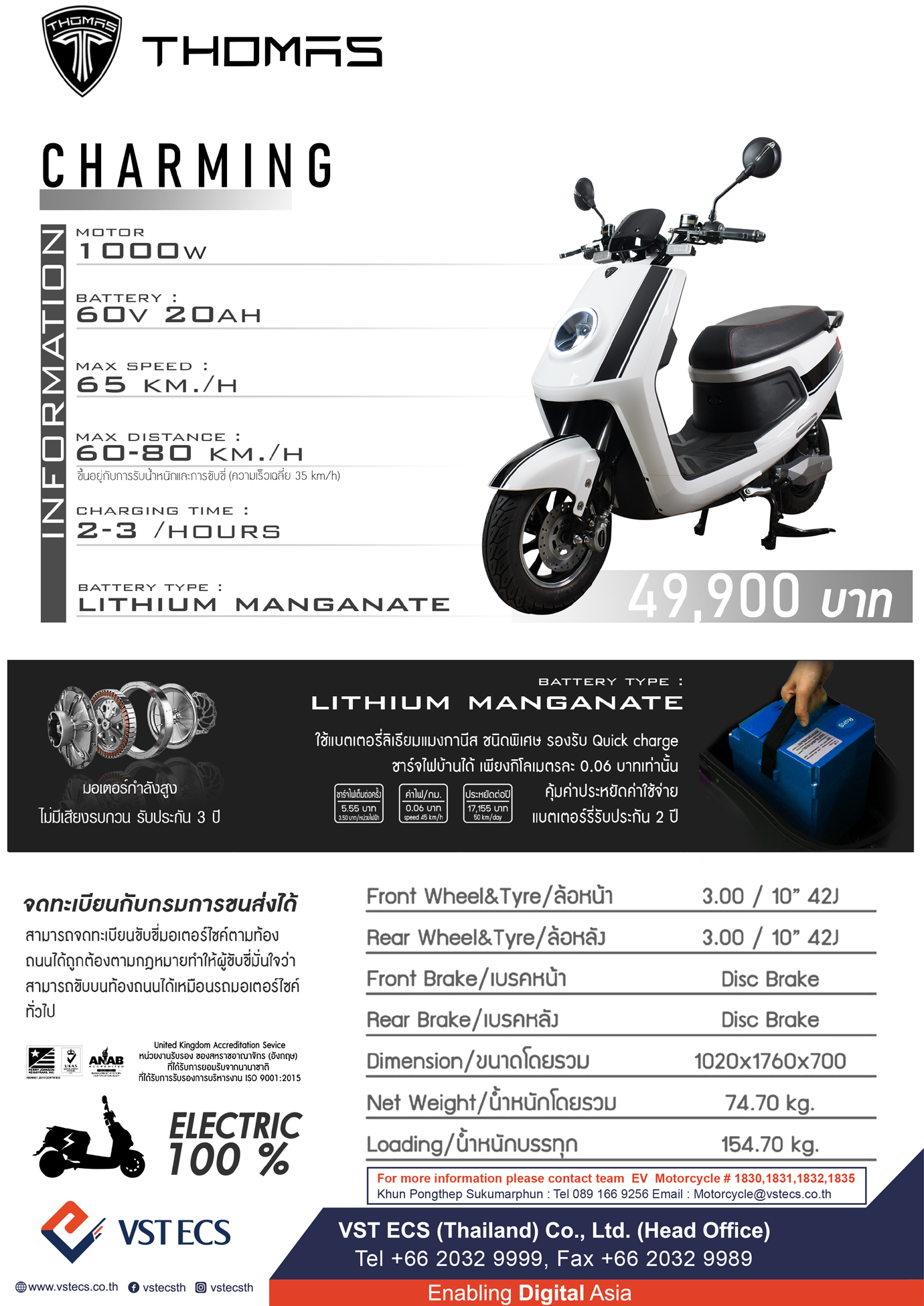 รูปภาพ โทมัส อีวี Thomas CHARMING 1000W ปี 2022